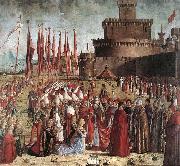 CARPACCIO, Vittore The Pilgrims Meet the Pope (detail) kk oil painting